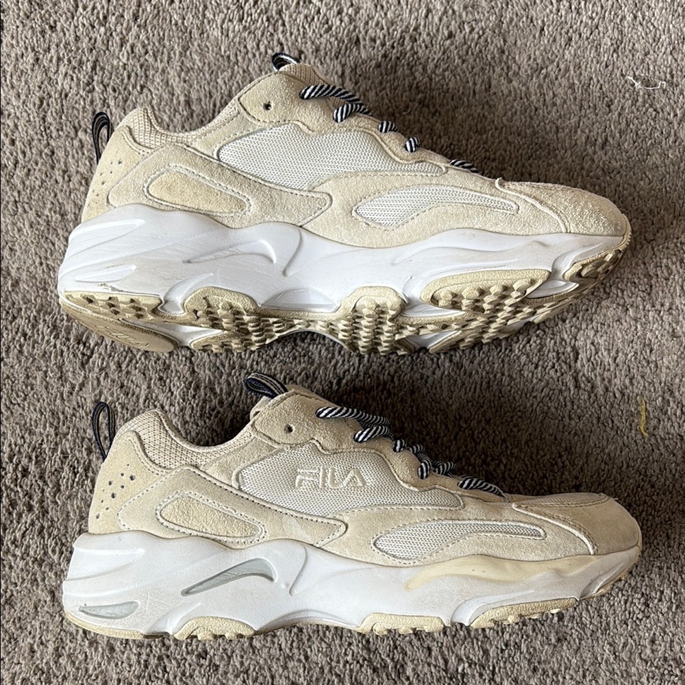 Beige Sneakers with Striped Laces